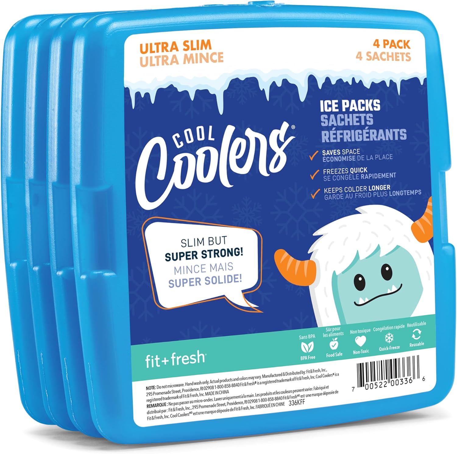 Cool Coolers by Fit & Fresh Reusable Slim Ice Packs For Lunch Bags, 4pk