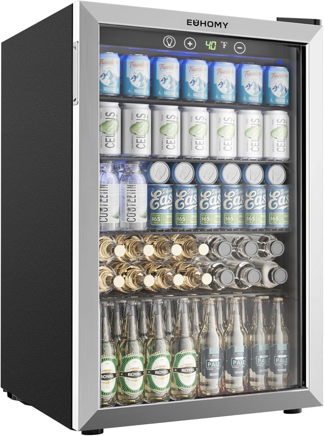 EUHOMY 4.5 Cu.ft Beverage Refrigerator and Cooler 145 Can Mini fridge with Glass Door for Soda Beer Wine Small Drink Dispenser with Digital Adjustable Thermostat for Home Office Bar