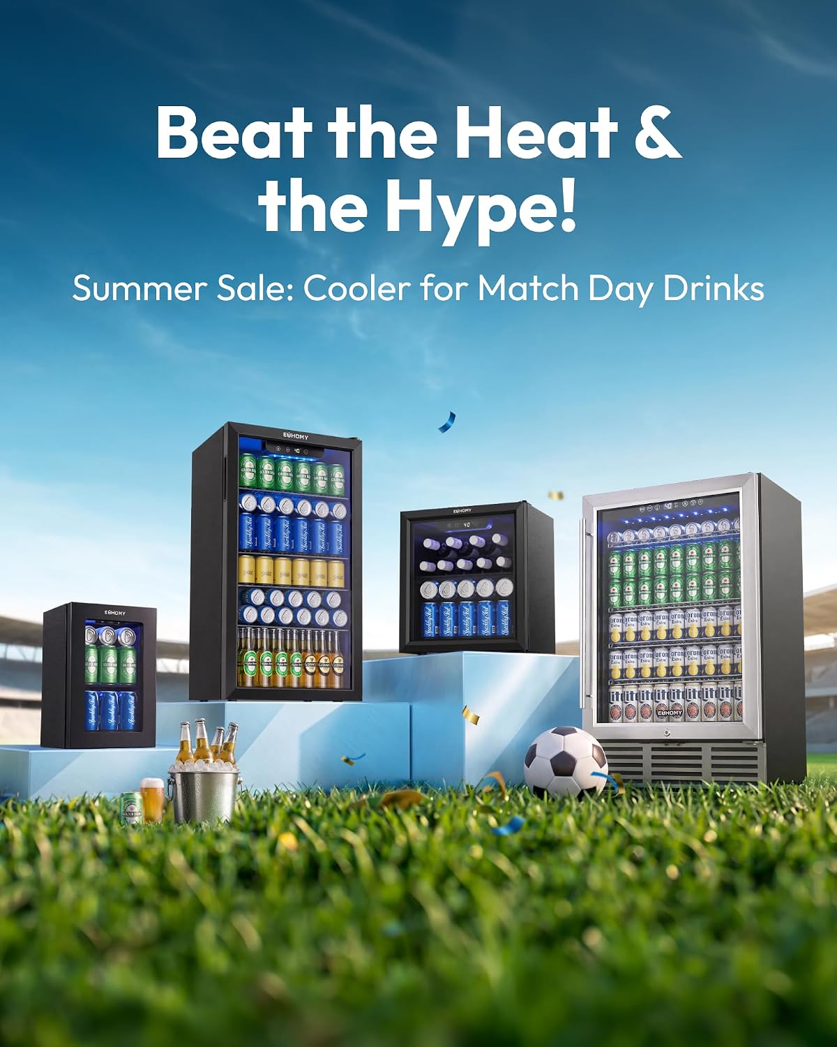 EUHOMY 4.5 Cu.ft Beverage Refrigerator and Cooler 145 Can Mini fridge with Glass Door for Soda Beer Wine Small Drink Dispenser with Digital Adjustable Thermostat for Home Office Bar