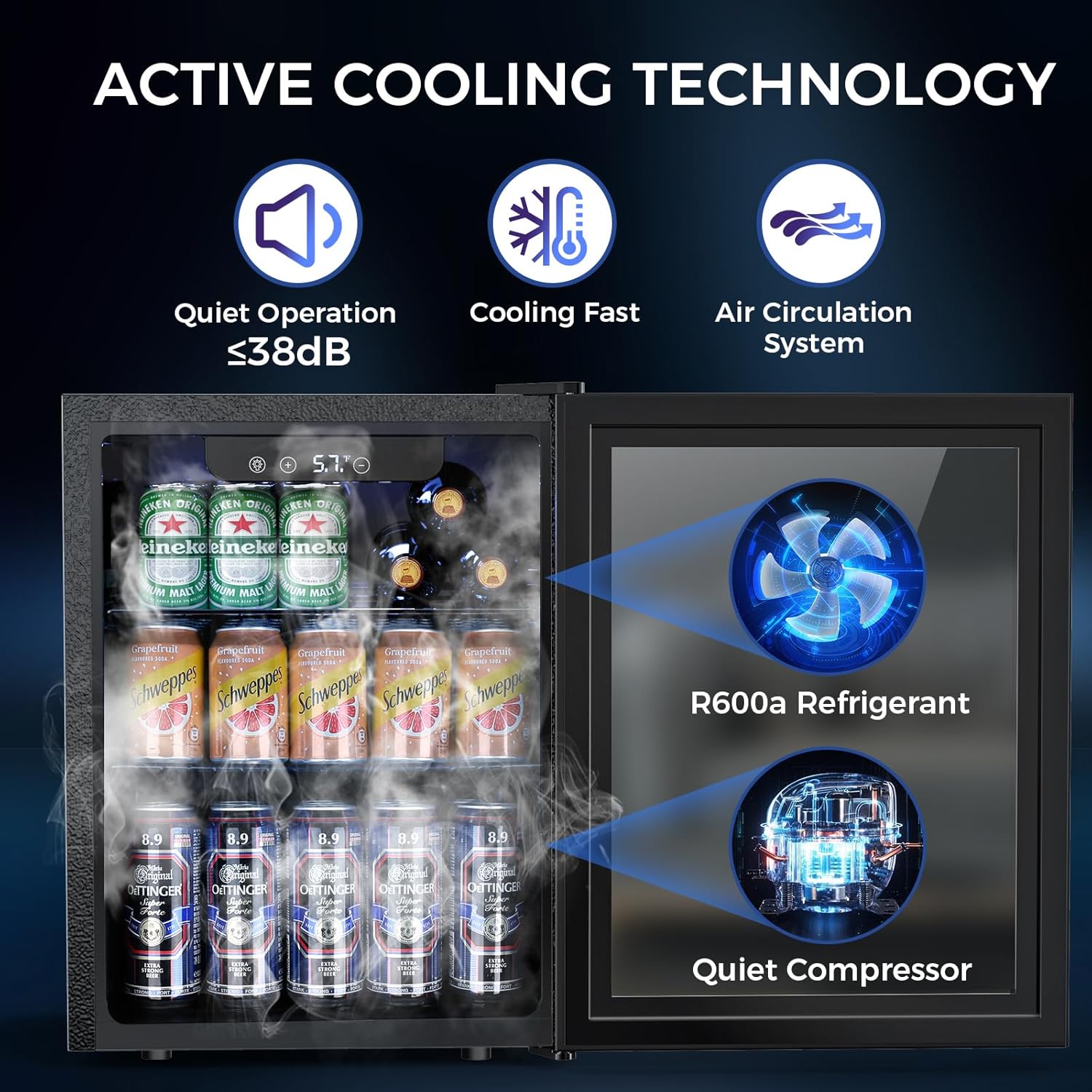 Electactic 68 Cans Beverage Refrigerator Cooler 1.7 cu.ft Mini Fridge Glass Door Drink Cooler for Beer Soda Wine Digital Temperature Control for Home Office Bar