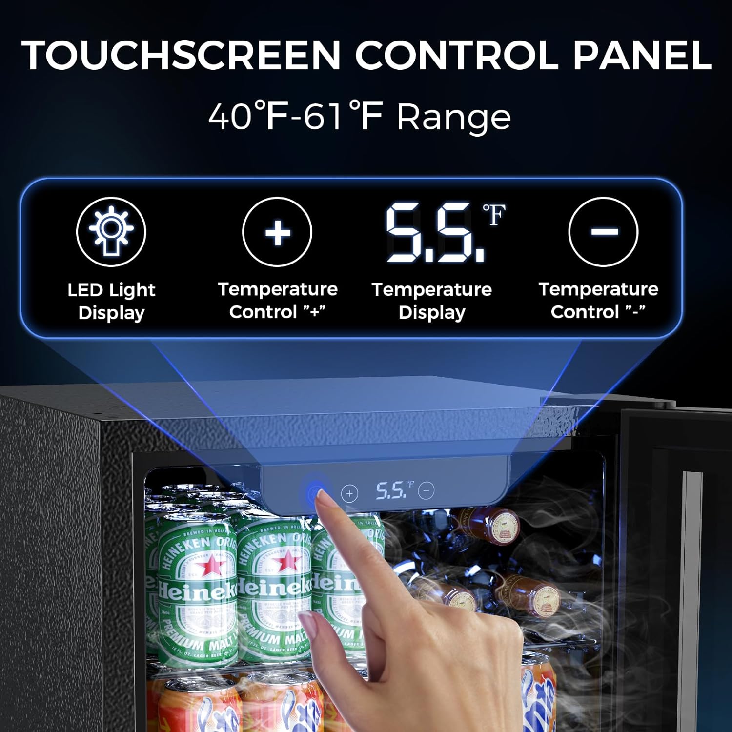 Electactic 68 Cans Beverage Refrigerator Cooler 1.7 cu.ft Mini Fridge Glass Door Drink Cooler for Beer Soda Wine Digital Temperature Control for Home Office Bar