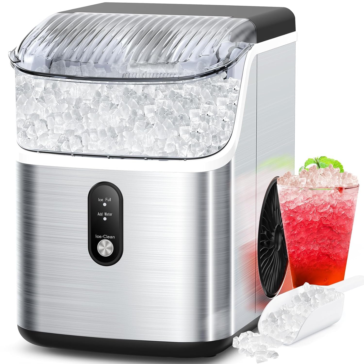 COWSAR Nugget Ice Makers Countertop Soft Chewable Pellet Ice Machine with Auto-Cleaning Function, 34Lbs/24H, Portable Ice Makers for Kitchen, Office, Home,Silver
