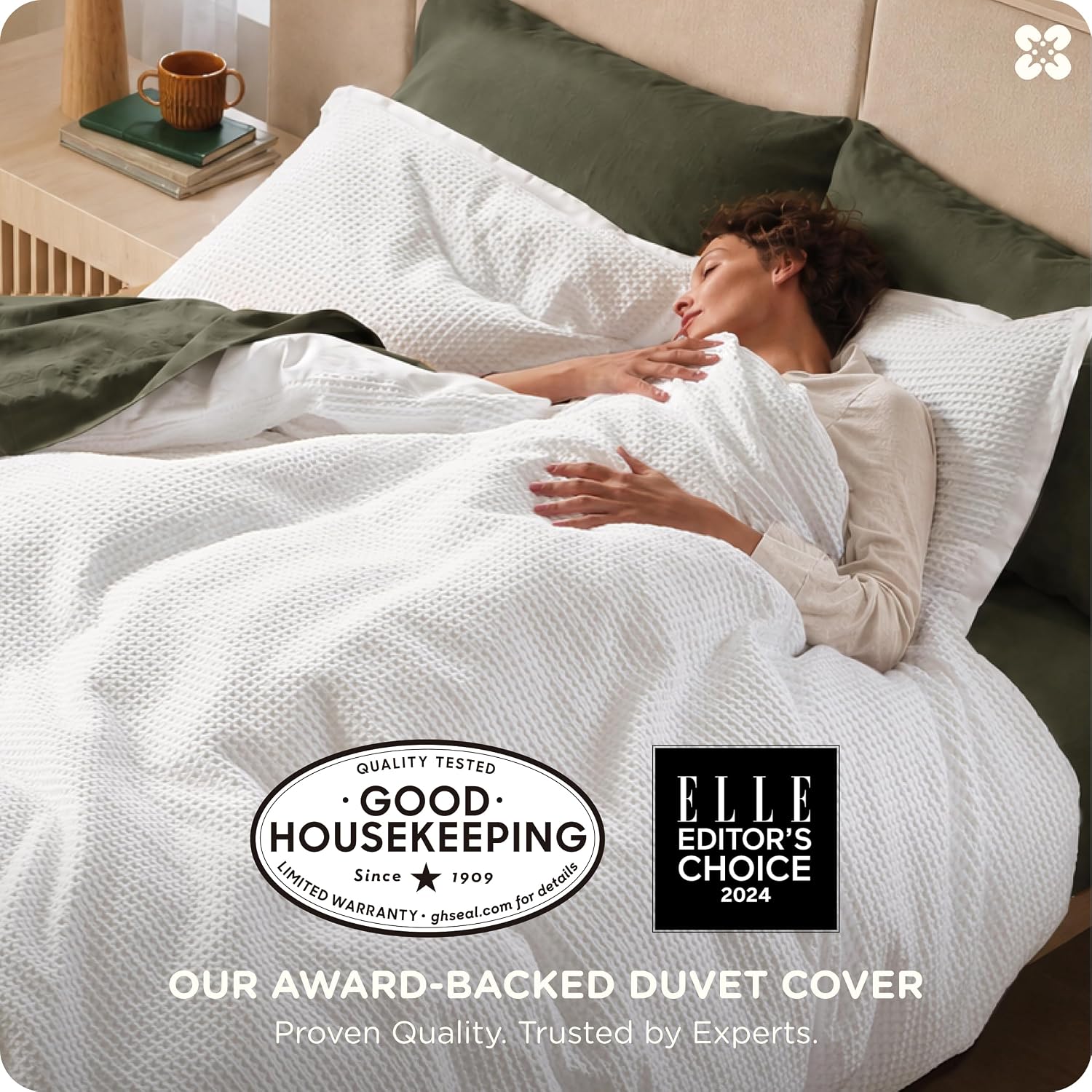 Bedsure Cotton Duvet Cover King - 100% Cotton Waffle Weave Hazel Duvet Cover King Size PureWoven Breathable Bedding Set for All Season 3 Pieces 104"x90"
