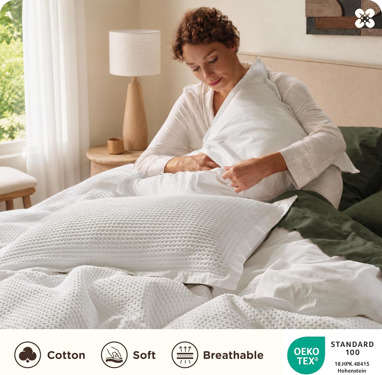 Bedsure Cotton Duvet Cover King - 100% Cotton Waffle Weave Hazel Duvet Cover King Size PureWoven Breathable Bedding Set for All Season 3 Pieces 104"x90"