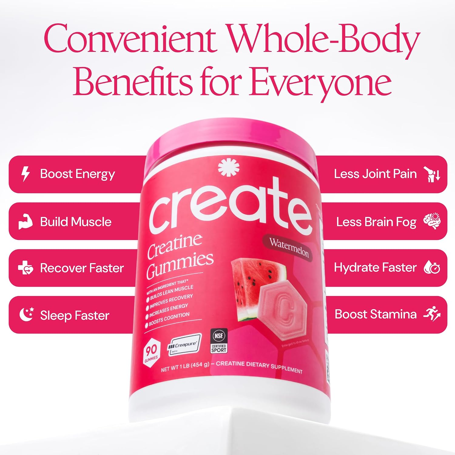 Create Creatine Monohydrate Gummies for Women and Men, Watermelon, 90ct