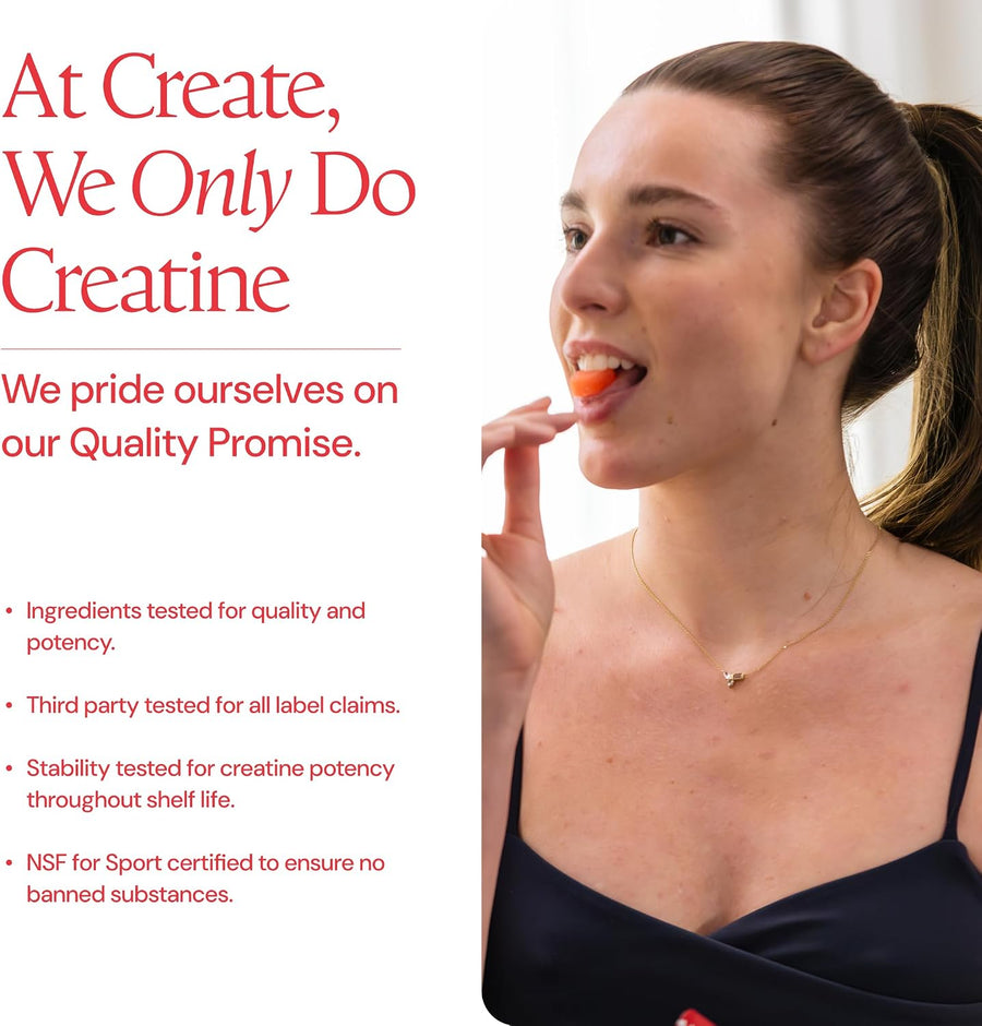 Create Creatine Monohydrate Gummies for Men & Women, Boost Focus, Strength, and Endurance, Anti-Melting Formula, Vegan, Gluten-Free, Non-GMO, 1.5g of Creatine per Gummy (Sour Cherry)