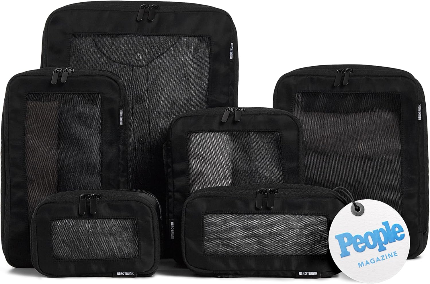 Aerotrunk Compression Packing Cubes for Travel - Luggage Organizer Bags - Double Zipper Packing Cubes for Suitcases (6-Pack Black)