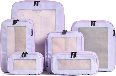 Aerotrunk Compression Packing Cubes for Travel - Luggage Organizer Bags - Double Zipper Packing Cubes for Suitcases (6-Pack Purple)