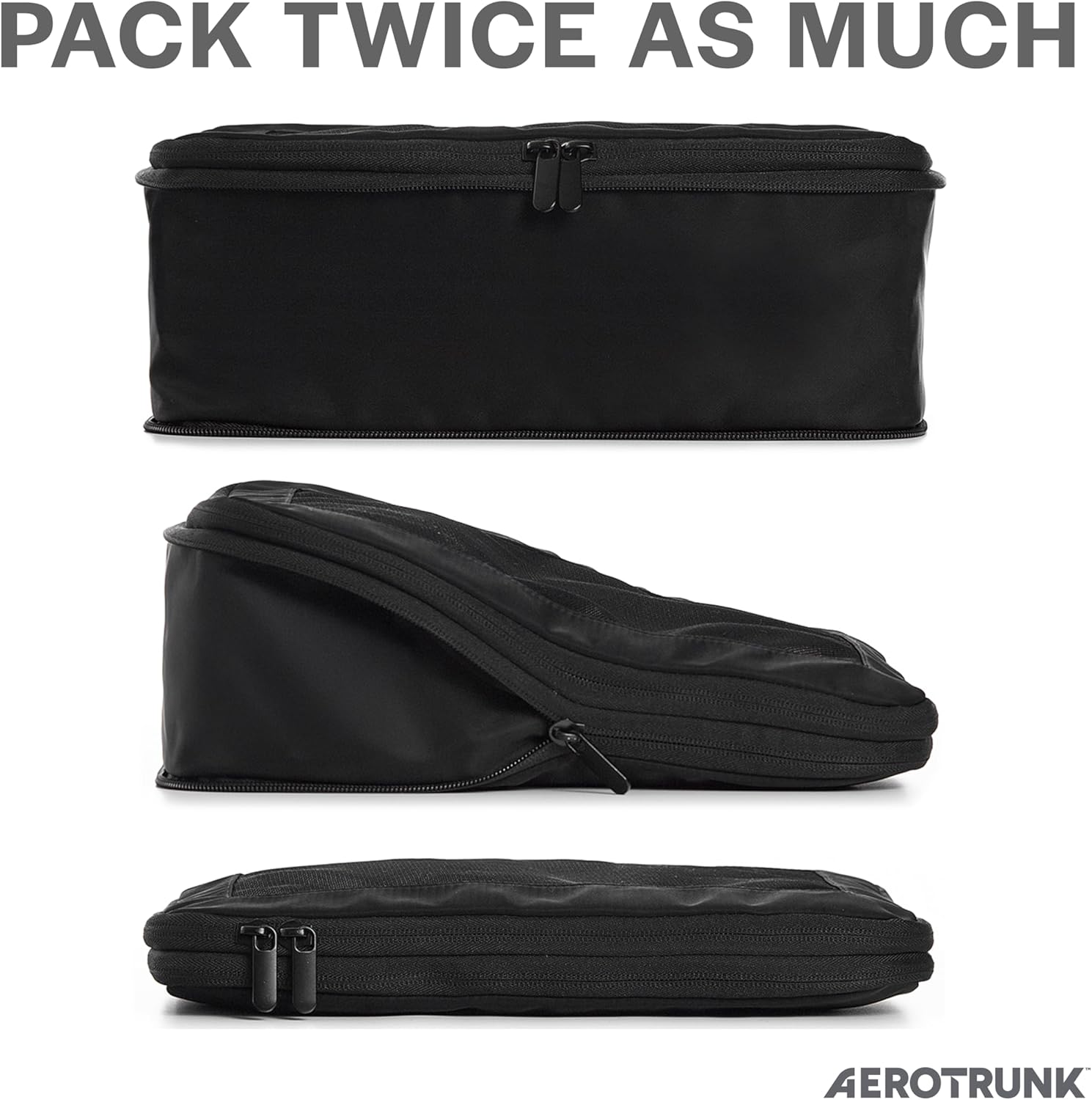 Aerotrunk Compression Packing Cubes for Travel - Luggage Organizer Bags - Double Zipper Packing Cubes for Suitcases (6-Pack Black)