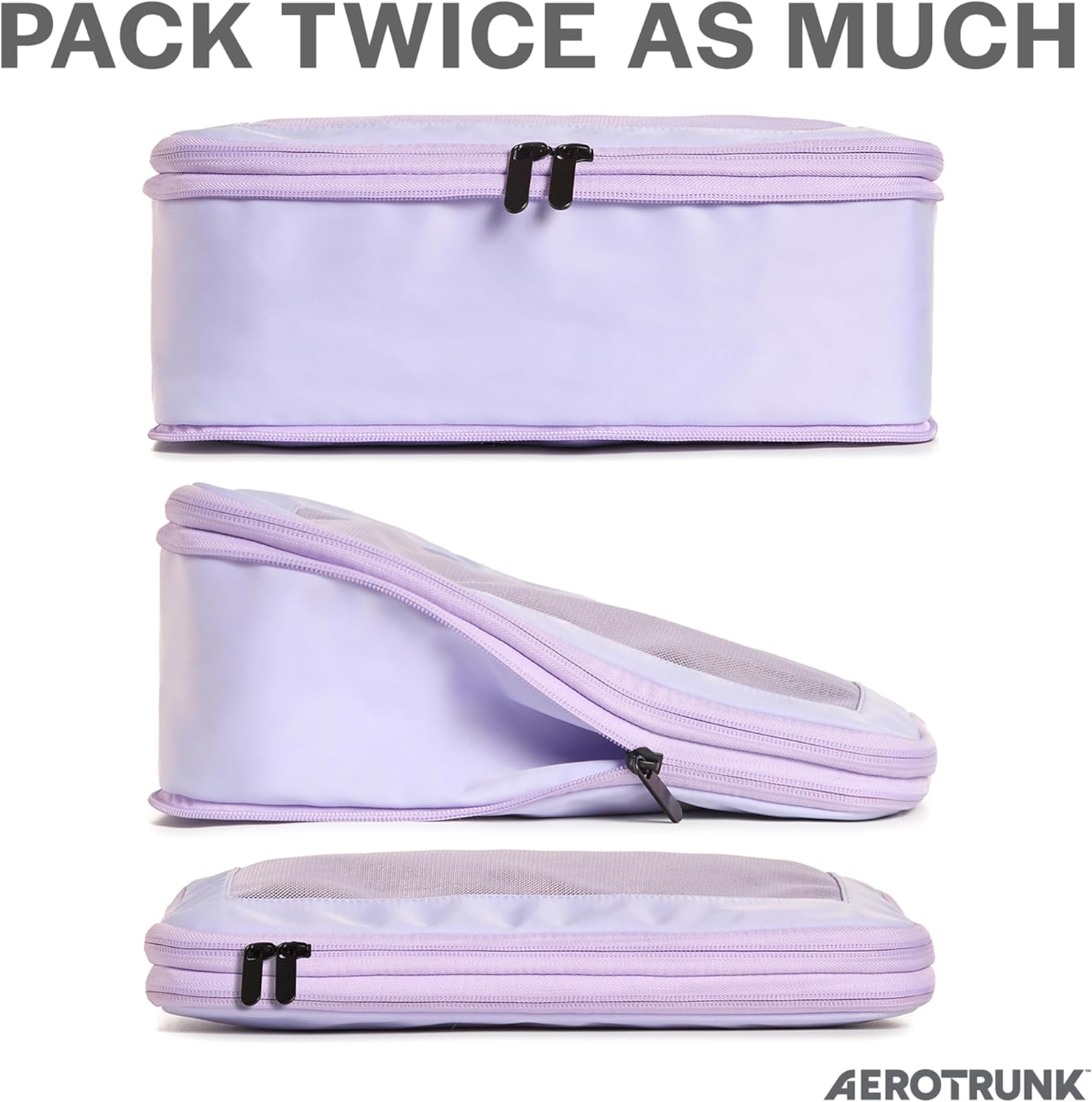 Aerotrunk Compression Packing Cubes for Travel - Luggage Organizer Bags - Double Zipper Packing Cubes for Suitcases (6-Pack Purple)