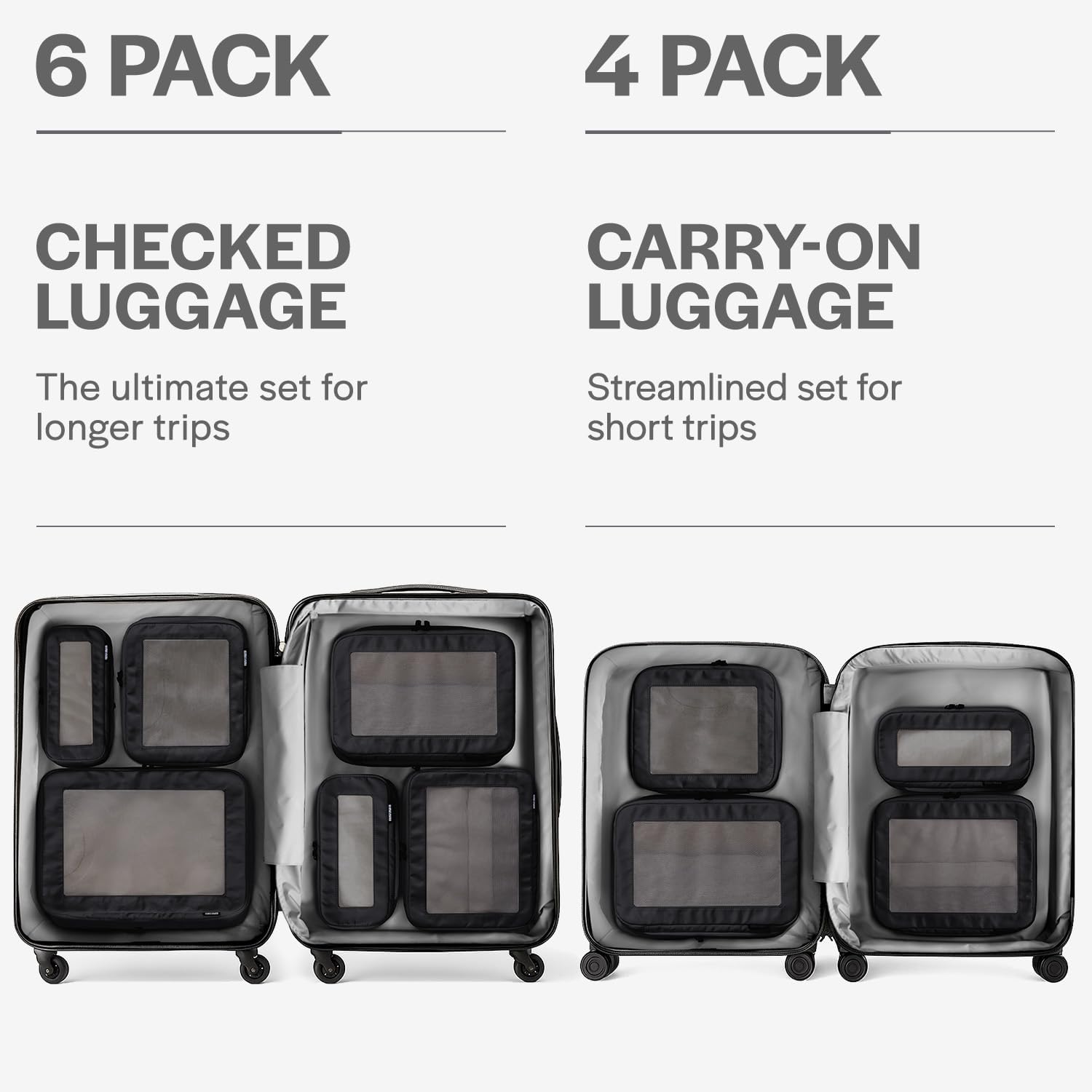Aerotrunk Compression Packing Cubes for Travel - Luggage Organizer Bags - Double Zipper Packing Cubes for Suitcases (6-Pack Black)