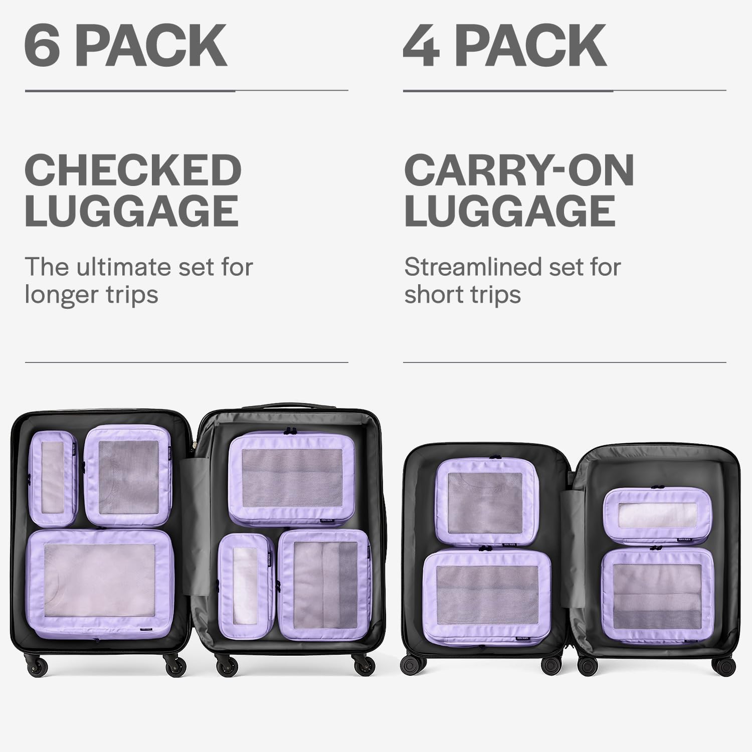 Aerotrunk Compression Packing Cubes for Travel - Luggage Organizer Bags - Double Zipper Packing Cubes for Suitcases (6-Pack Purple)