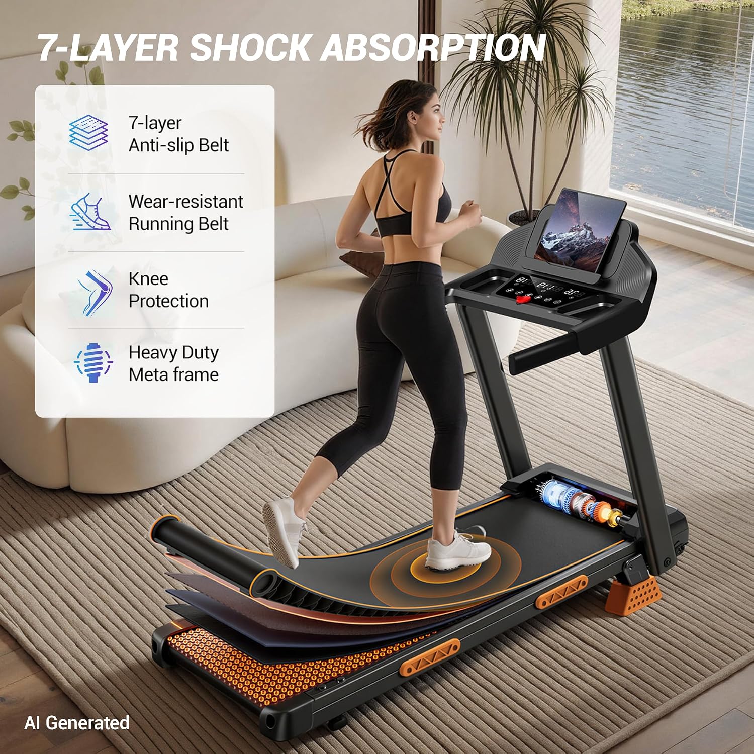 CURSOR FITNESS 16% Incline Treadmills for Home Small with 3 LED Displays 3.0HP Foldable Walking Pad Treadmill Up to 400LBS Capacity Portable Treadmill 0.6-7.0MPH Deep Black