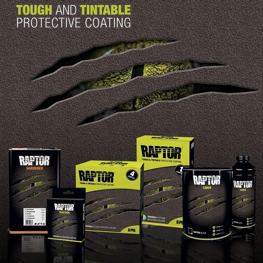 CUSTOM SHOP U-Pol Raptor Tintable Urethane Spray-On Truck Bed Liner Kit and Custom Coat Spray Gun with Regulator, 8 Quart Kit