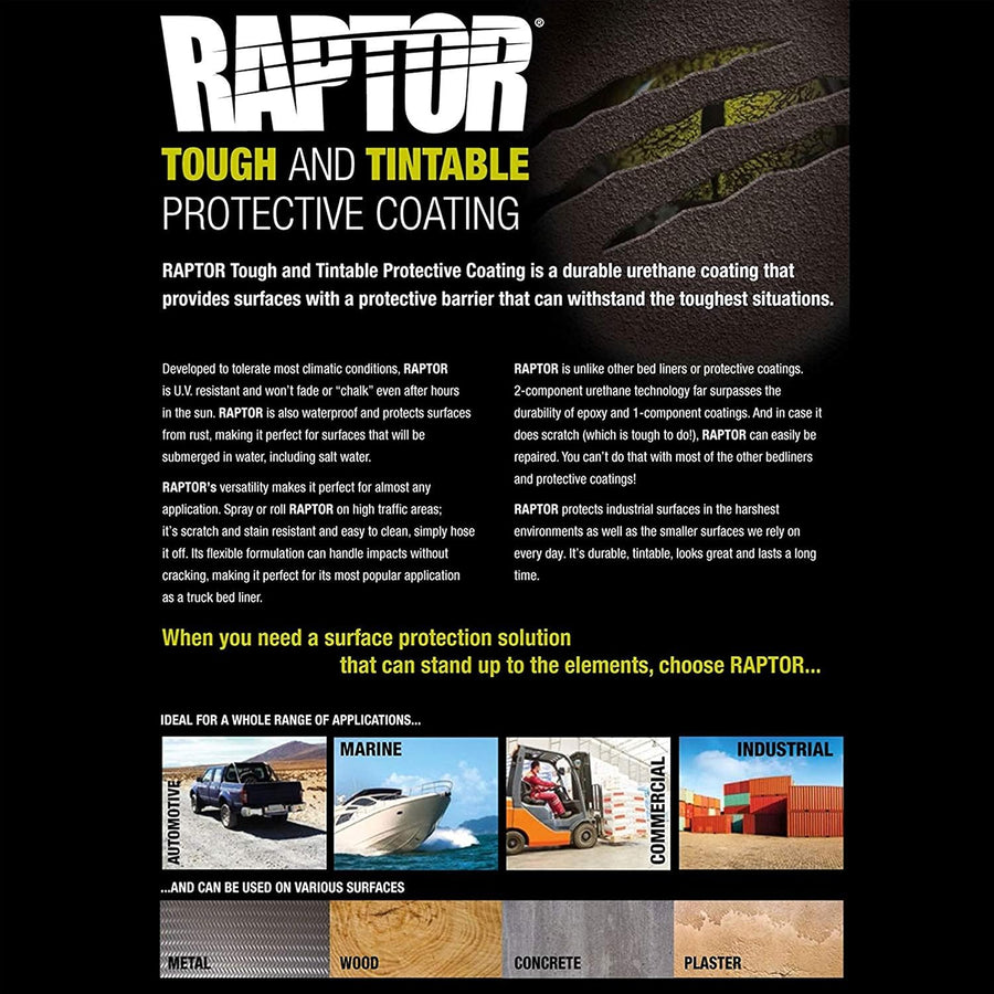 CUSTOM SHOP U-Pol Raptor Tintable Urethane Spray-On Truck Bed Liner Kit and Custom Coat Spray Gun with Regulator, 8 Quart Kit