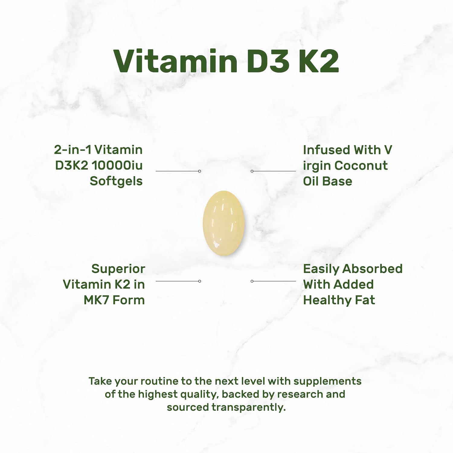 DEAL SUPPLEMENT Vitamin D3 10 000 IU + K2 MK7 200mcg Softgels 250 Count | 2-in-1 Complex with Virgin Coconut Oil | Easy to Swallow