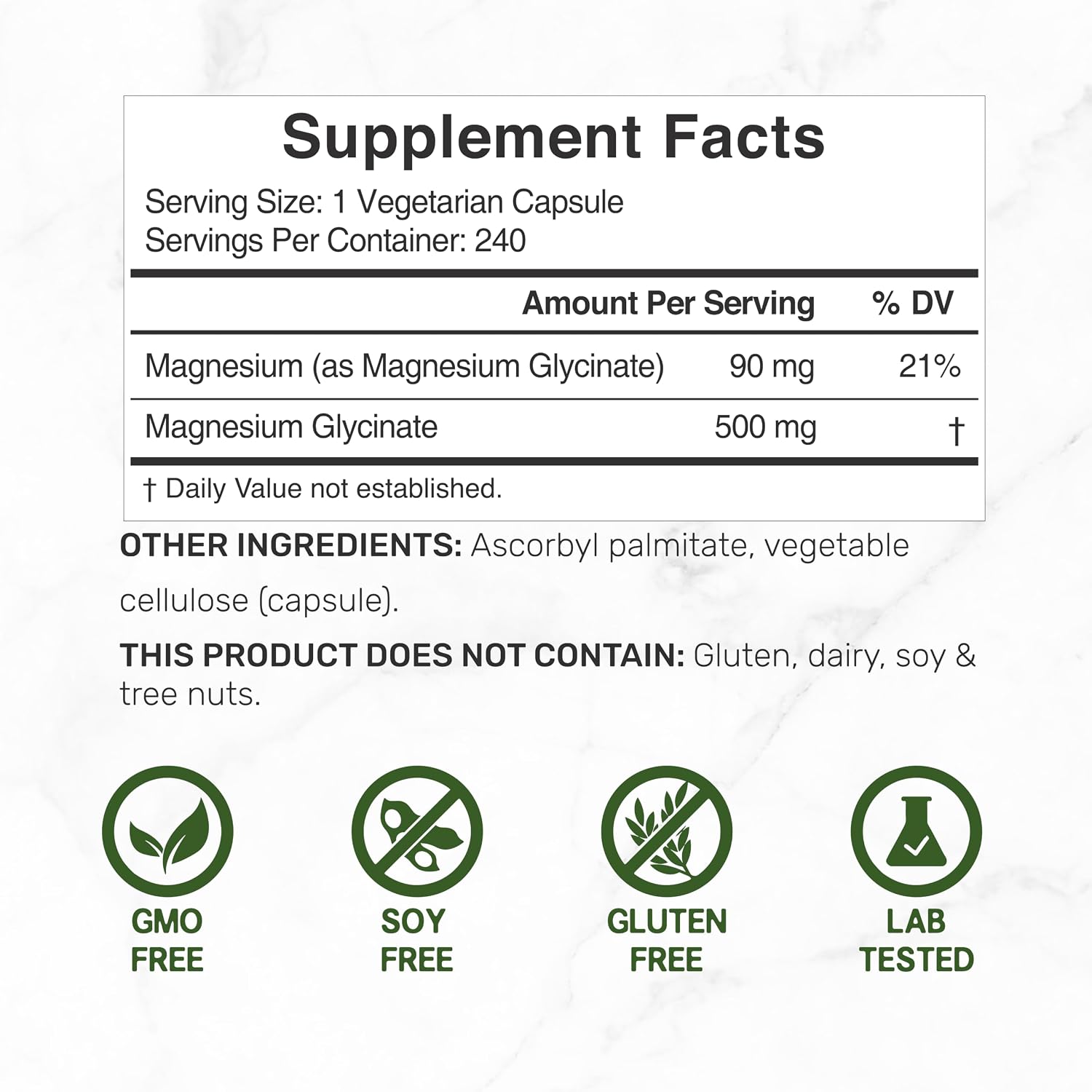 Deal Supplement Magnesium Glycinate 500mg 240 Veggie Capsules | 100% Chelated for Easy Absorption | Essential Mineral Supplement | Non-GMO Gluten-Free