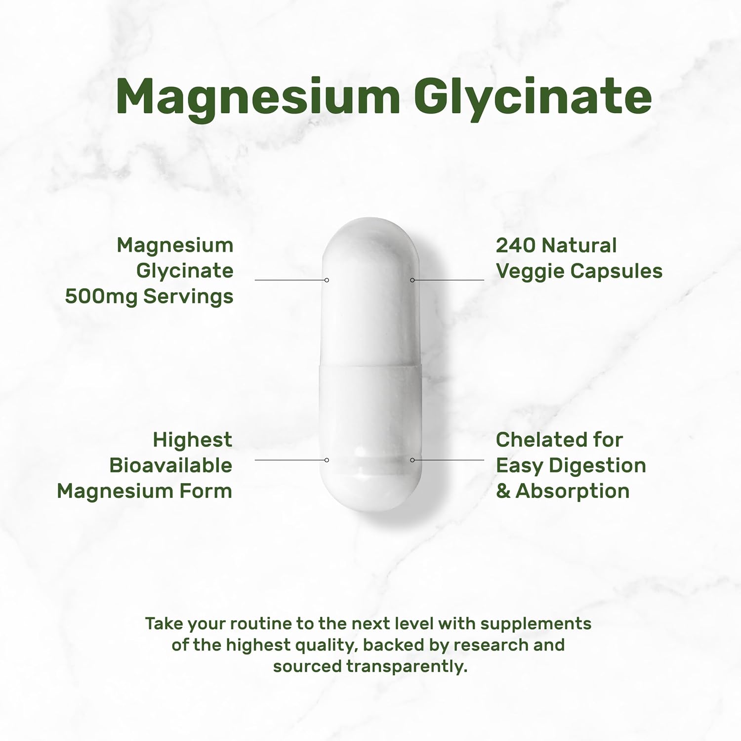 Deal Supplement Magnesium Glycinate 500mg 240 Veggie Capsules | 100% Chelated for Easy Absorption | Essential Mineral Supplement | Non-GMO Gluten-Free
