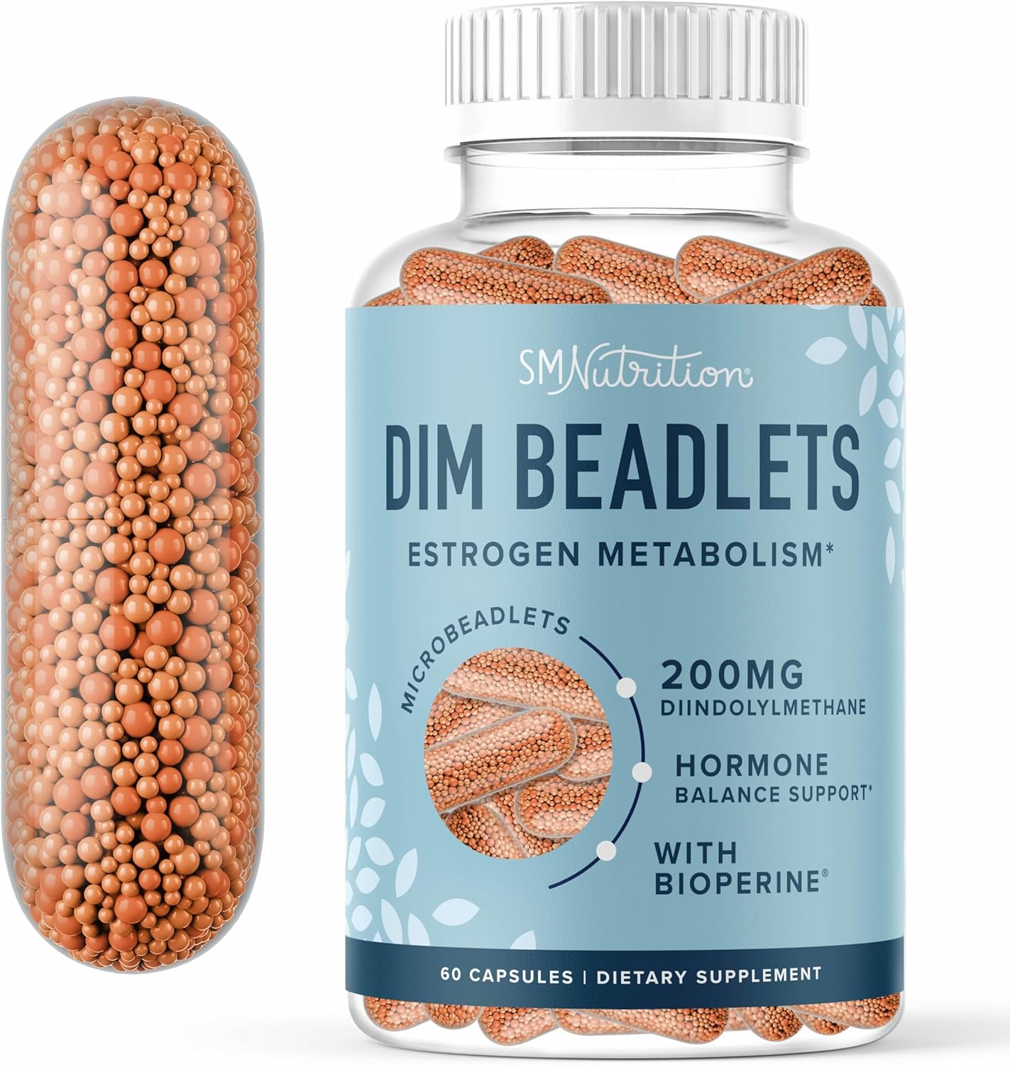 DIM Supplement 200 mg for Hormone Balance | Delayed-Release Microbeadlets | Estrogen Balance for Women & Men Hormonal Acne Supplements Menopause & Antioxidant Support | Vegan Soy Free | 60 Ct.