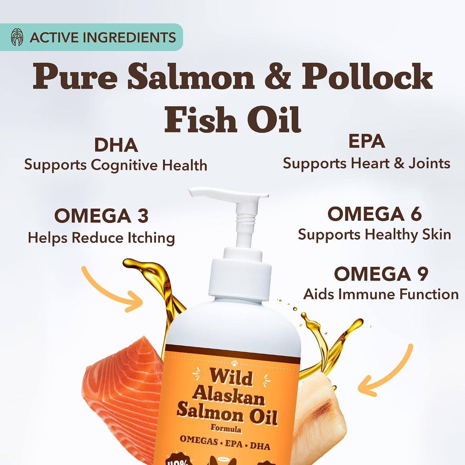 Natural Dog Company Wild Alaskan Salmon Oil for Dogs - EPA & DHA Omega 3 Fish Oil Supplements with Salmon & Pollock Blend for Skin Coat Joints Heart & Immune Support 32 oz