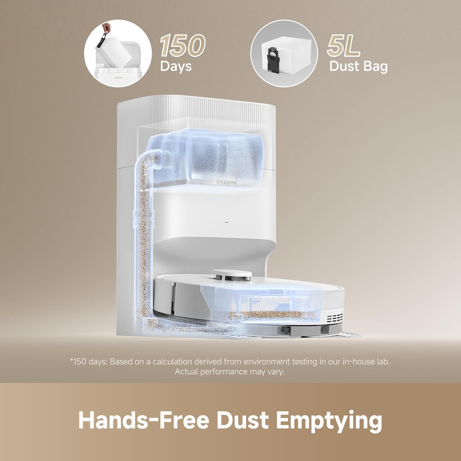 DREAME D20 Plus Robot Vacuum and Mop 13 000Pa Suction Self-Emptying with 5L Dust Bag DuoBrush for Pet Hair LDS Mapping App & Voice Control 5200mAh Battery Ideal for Hard Floors & Carpets