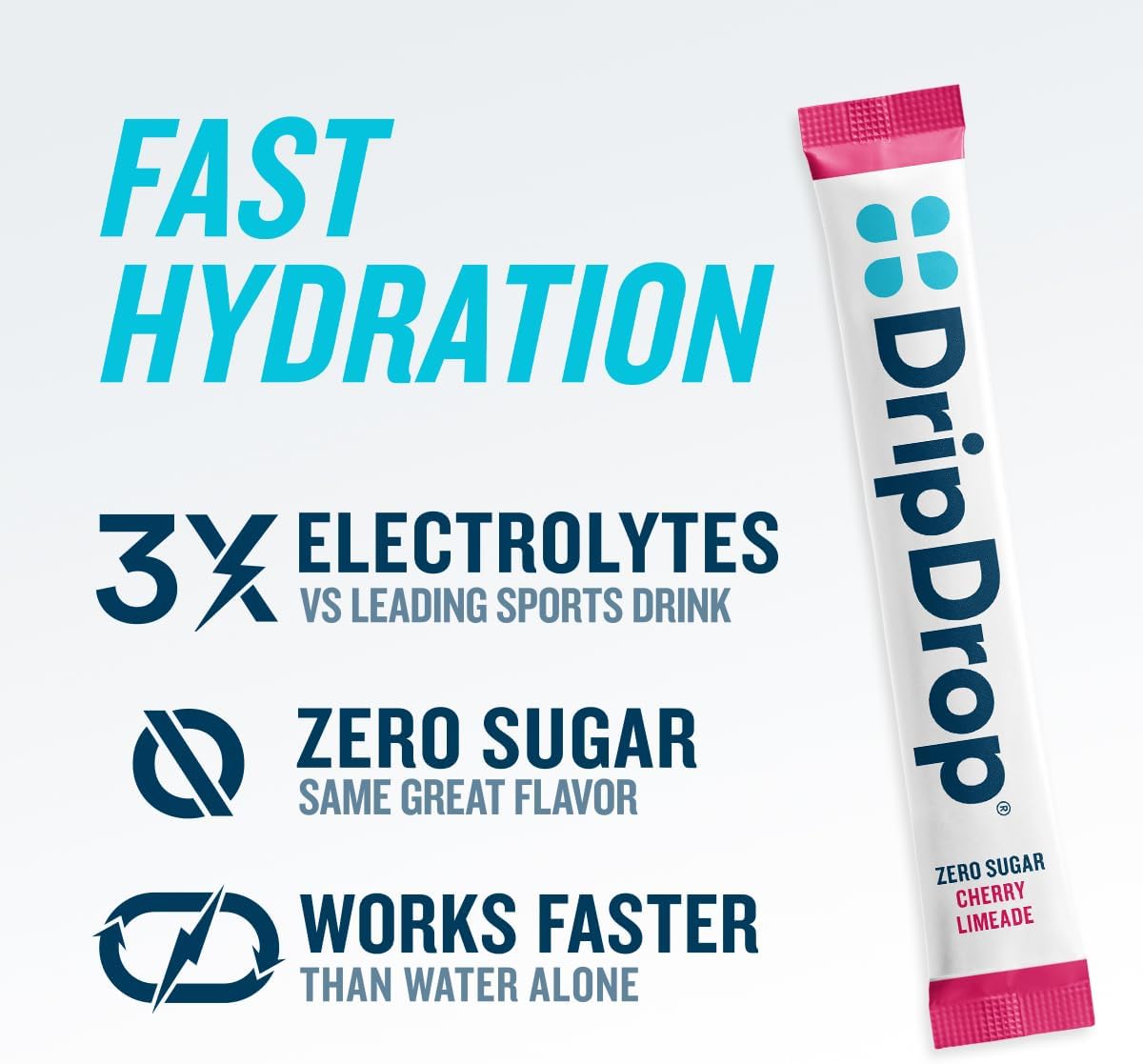 DripDrop Sugar Free Hydration Packets - Zero Cherry Limeade - Single Serve Electrolytes Powder Drink Mix - Non-GMO Gluten Free Vegan - 32 Sticks