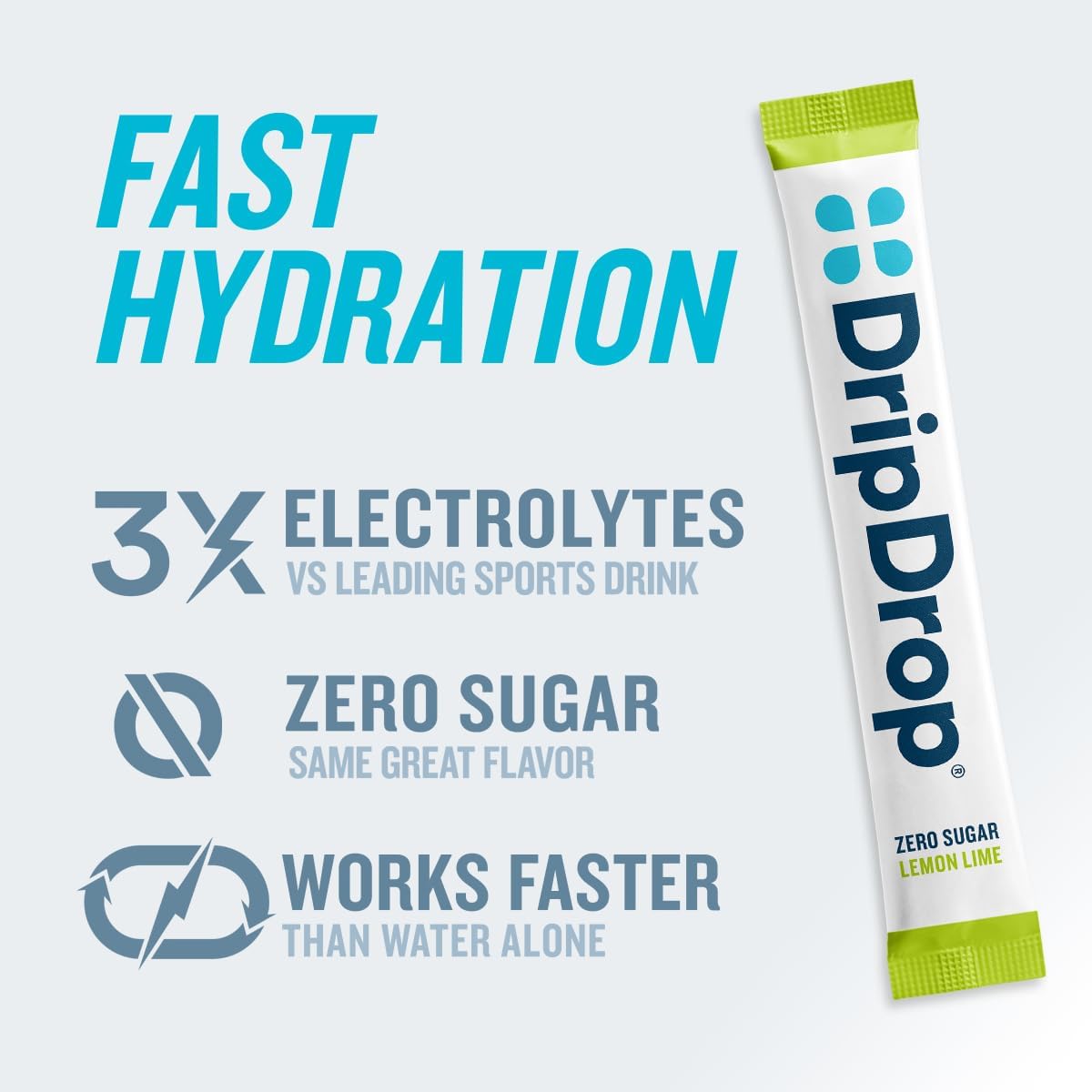 DripDrop Sugar Free Hydration Packets - Zero Lemon Lime - Single Serve Electrolytes Powder Drink Mix - Non-GMO Gluten Free Vegan - 32 Sticks