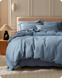 Bedsure Cotton Duvet Cover King - 100% Cotton Waffle Weave Grey Blue Duvet Cover King Size PureWoven Breathable Bedding Set for All Season 3 Pieces 104"x90"