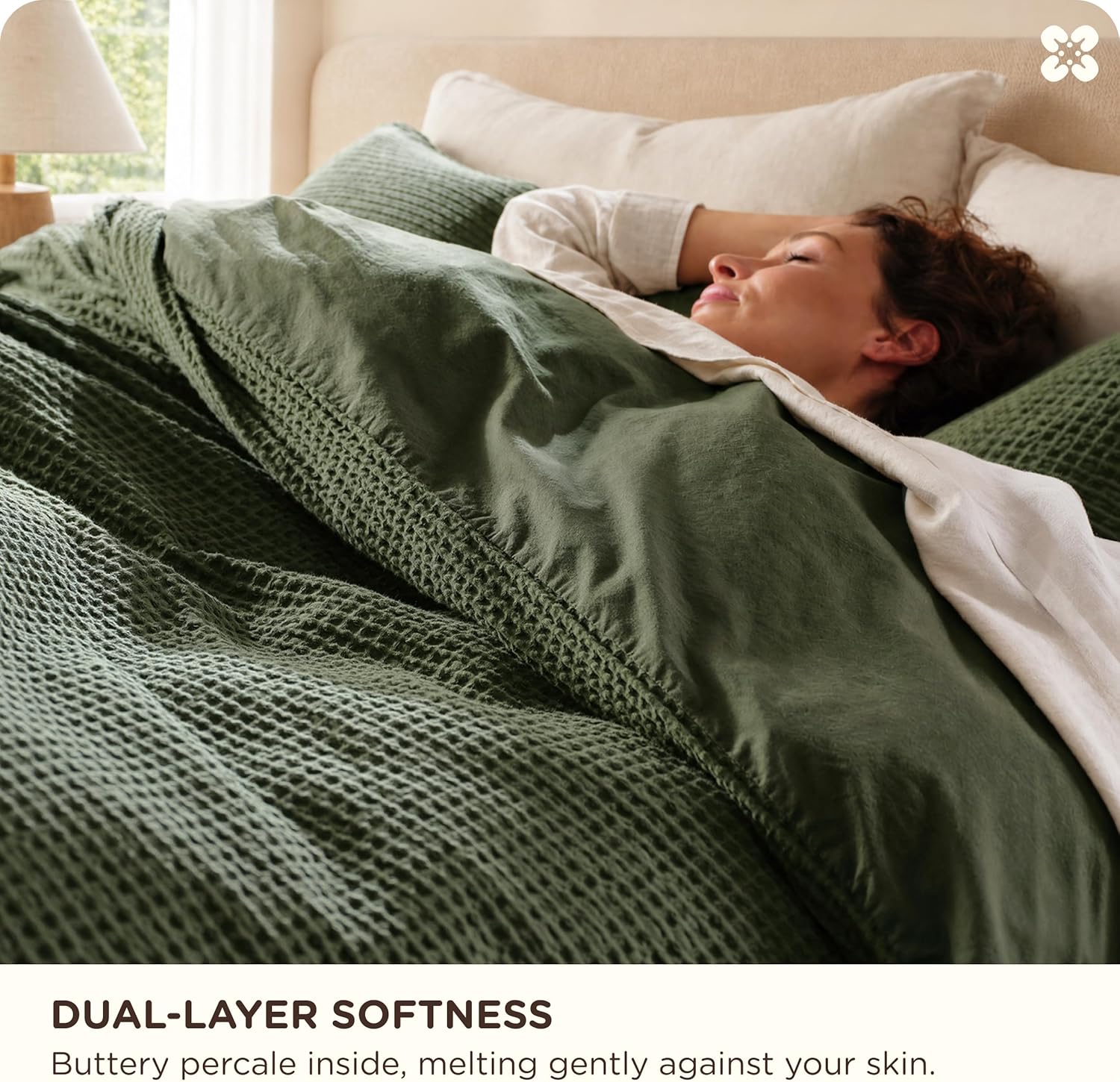 Bedsure Cotton Duvet Cover Queen - 100% Cotton Waffle Weave Olive Green Duvet Cover Queen Size PureWoven Breathable Bedding Set for All Season 3 Pieces 90"x90"