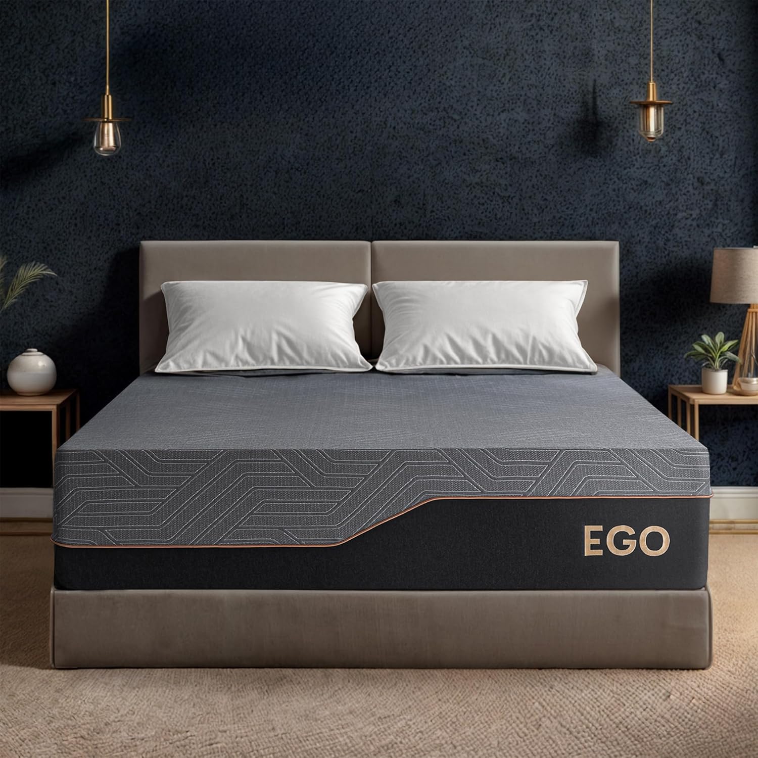 EGOHOME 14 Inch Queen Mattress Copper Gel Memory Foam Mattress for Pain Relief Therapeutic Mattress in a Box CertiPUR-US Certified Fiberglass Free Medium Mattress Black