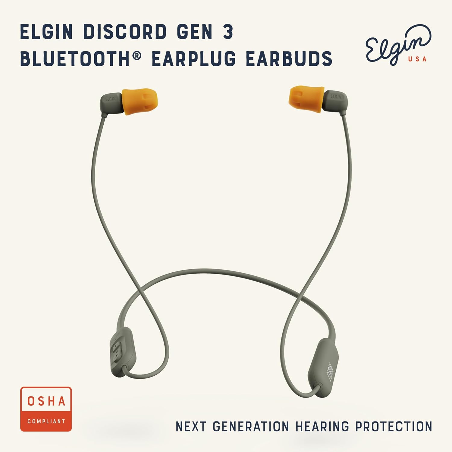 Elgin Discord Gen 3 Bluetooth Earplug Earbuds OSHA Compliant Wireless in-Ear Headphones 31dB NRR ANSI Certified Noise Isolation Dynamic 8mm Driver USB-C Charging 14-Hour Playback