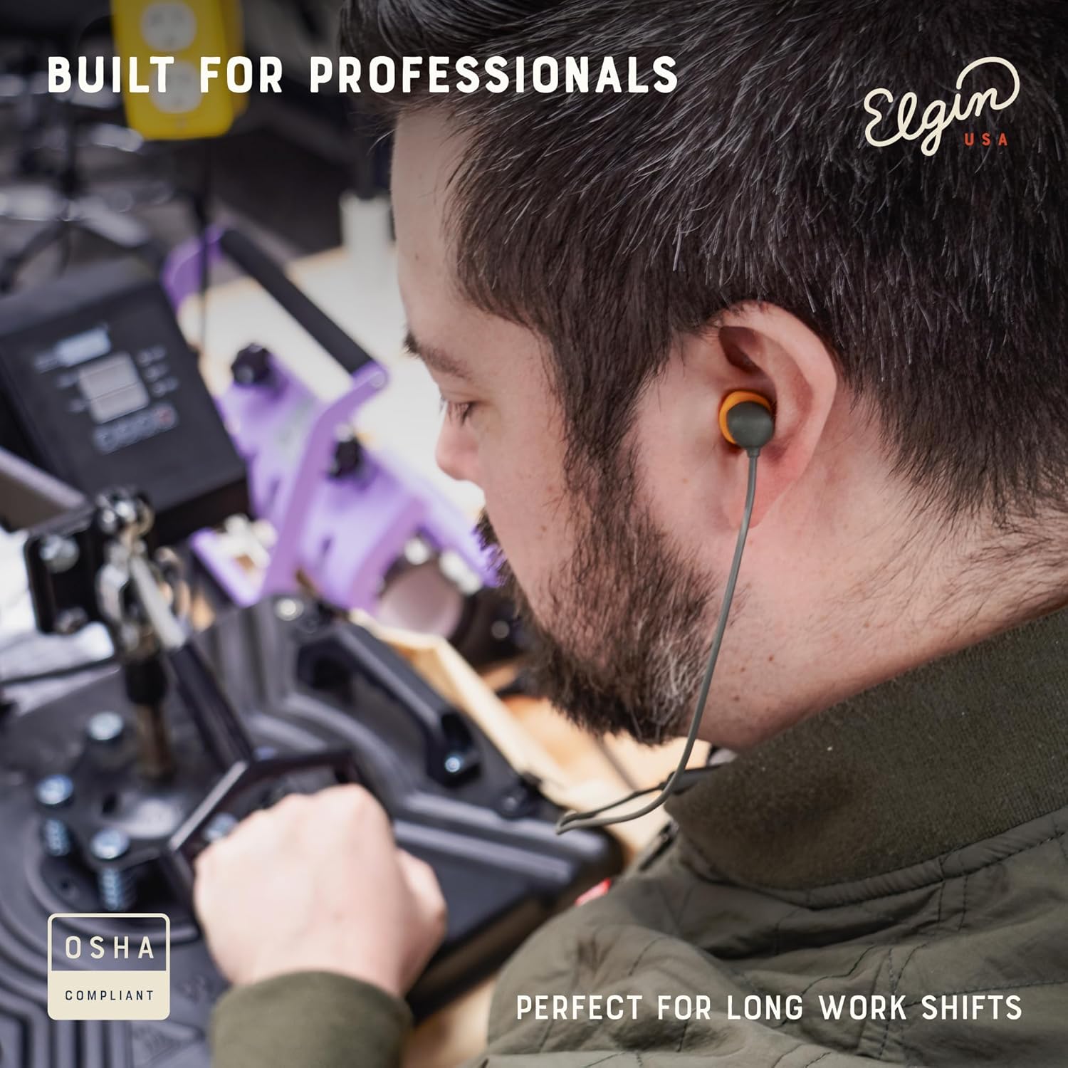 Elgin Discord Gen 3 Bluetooth Earplug Earbuds OSHA Compliant Wireless in-Ear Headphones 31dB NRR ANSI Certified Noise Isolation Dynamic 8mm Driver USB-C Charging 14-Hour Playback