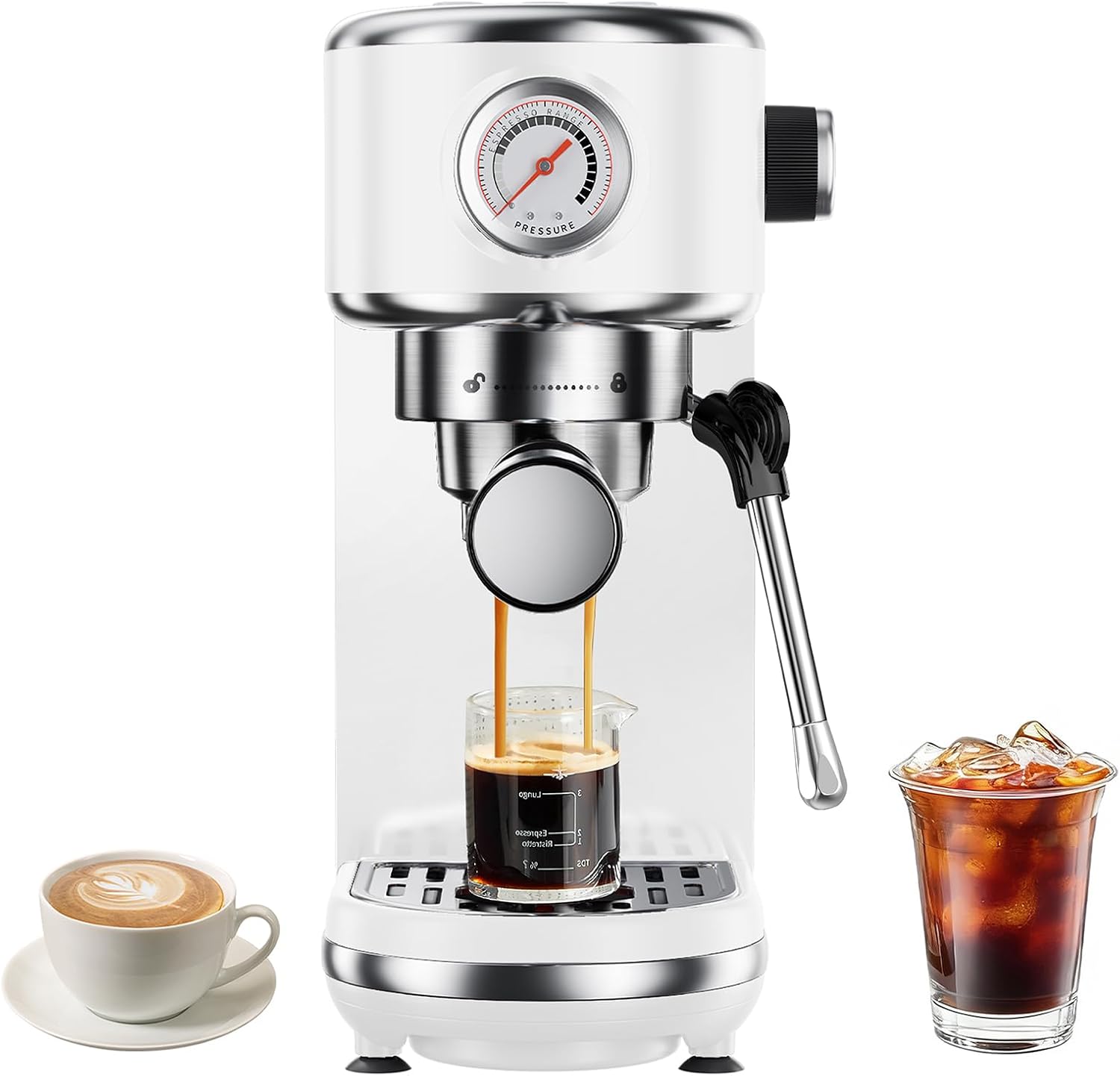 Atatix 20 Bar Espresso Machine with Milk Frother Professional Compact Espresso Maker Stainless Steel Coffee Machine with Precise Temp Control & 44oz Removable Water Tank for Latte Cappuccino White