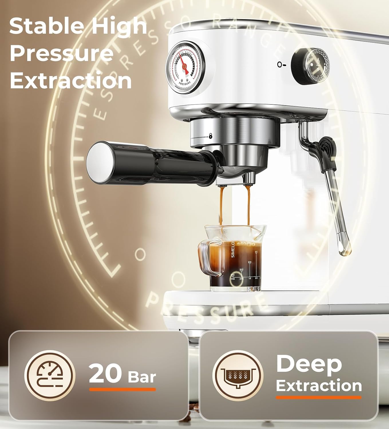 Atatix 20 Bar Espresso Machine with Milk Frother Professional Compact Espresso Maker Stainless Steel Coffee Machine with Precise Temp Control & 44oz Removable Water Tank for Latte Cappuccino White