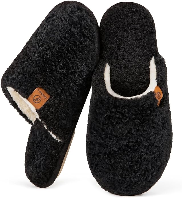EverFoams Women's Fuzzy Slippers Cozy House Shoes Black 11-12 US