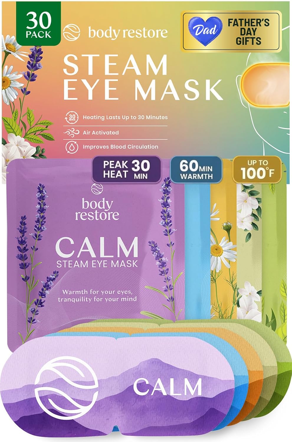 Body Restore Heated Eye Mask for Dry Eyes 30 Pack ‚Äì Fathers Day Gift for Dad Birthday Gifts for Women and Men Self Heating Warm Compress Relaxation ‚Äì Variety