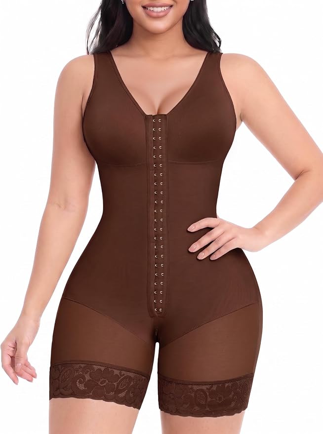 YIANNA Fajas Colombianas Shapewear for Women Tummy Control Full Body Shaper Butt Lifter with Zipper Crotch YA7275-Brown-3XL