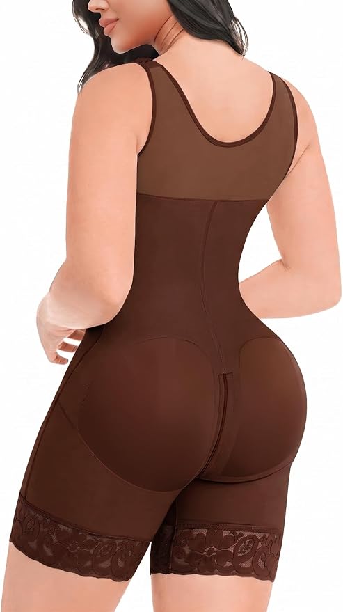 YIANNA Fajas Colombianas Shapewear for Women Tummy Control Full Body Shaper Butt Lifter with Zipper Crotch YA7275-Brown-3XL