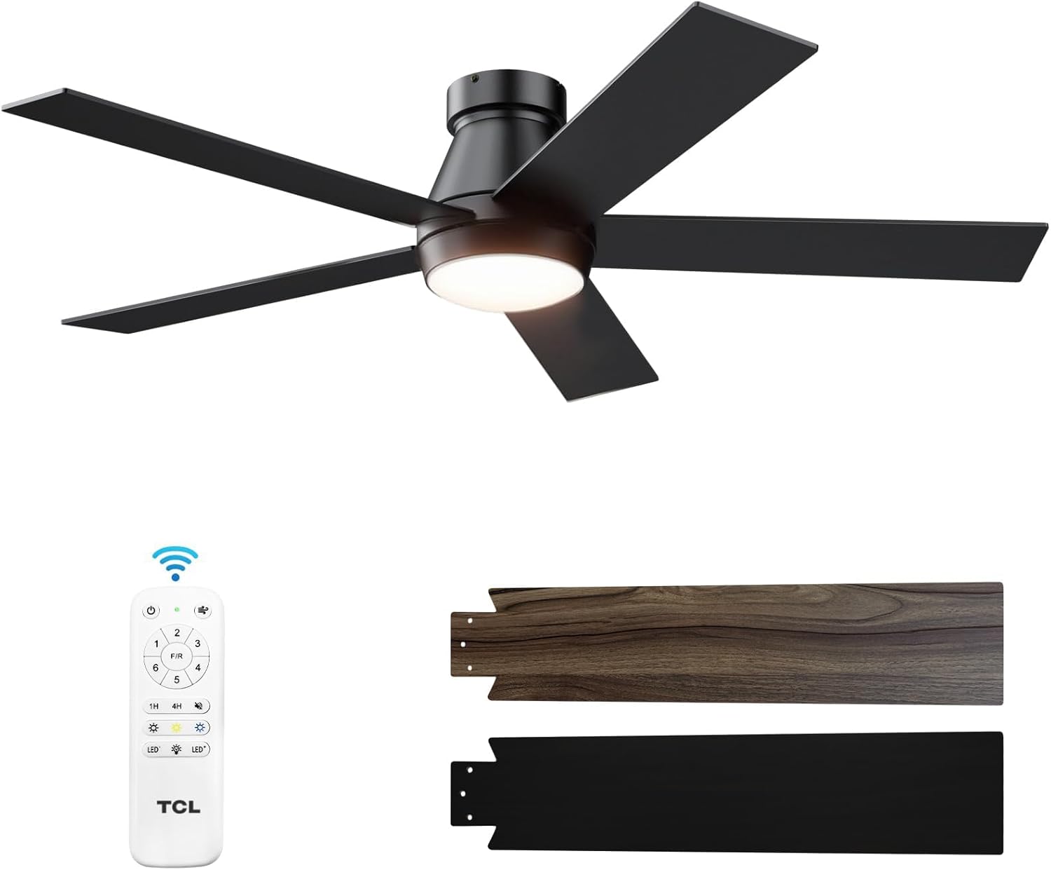 TCL 52" Black Flush Mount Ceiling Fan with Light & Remote