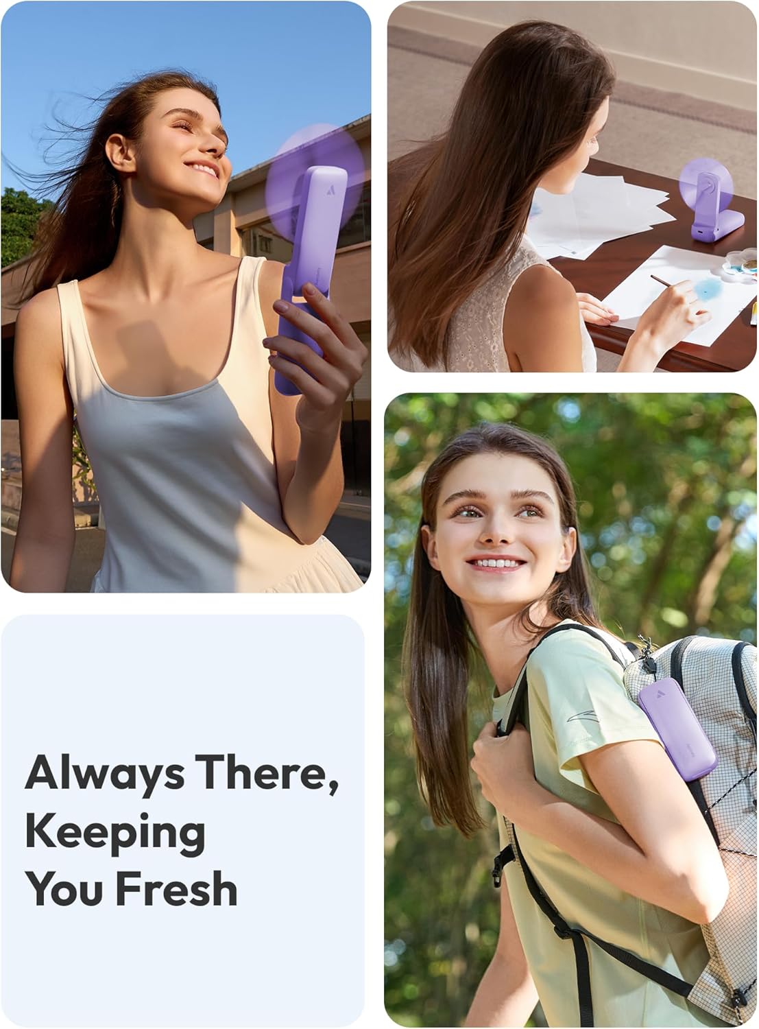Aecooly Slim Portable Fan 2 Pack Thin Handheld Fan USB Rechargeable Mini Personal [24H Max Cooling Time] Battery Powered Small Foldable Pocket for Travel Summer Gifts for Women Girls -Purple