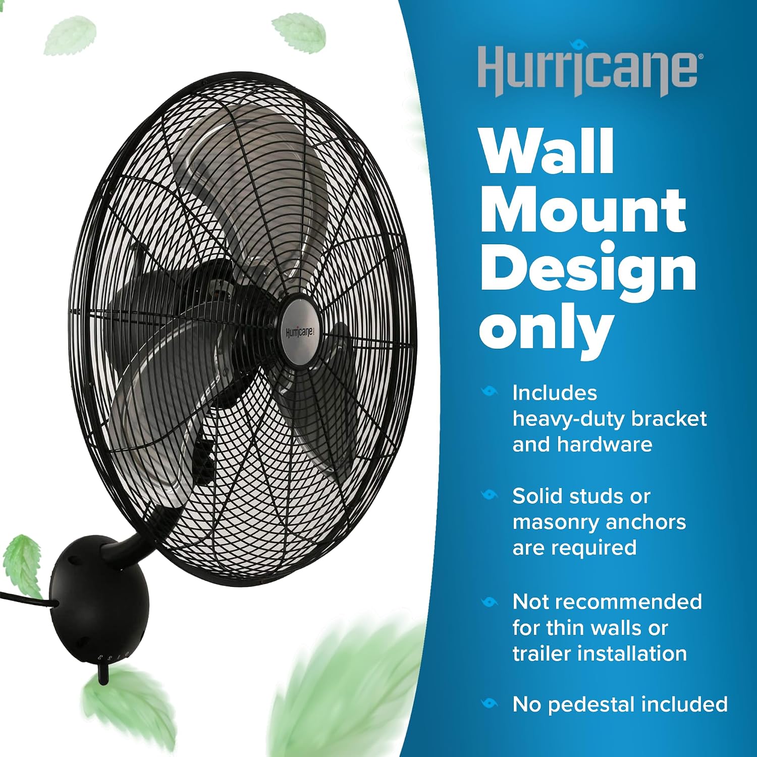 Hurricane Pro High Velocity Oscillating Metal Wall Mount Fan w/ 3 Speeds Black 20" - Corded Electric Air Cooling Unit w/ Powerful 4500 CFM Airflow for Home Garage Gym Workshop & Greenhouse