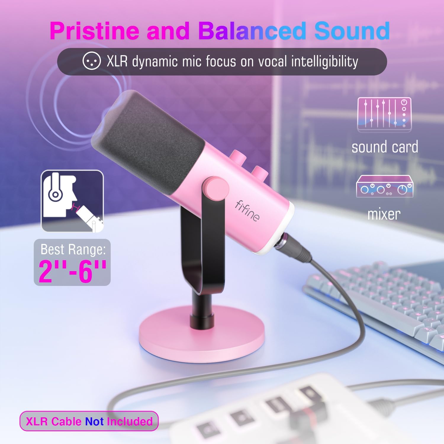 FIFINE XLR/USB Microphone Gaming Recording PC Microphone with Headphones Jack Mute Button Dynamic RGB Mic for Computer Streaming Mic for Podcasting Voice-Over YouTube Video-AmpliGame AM8 Pink