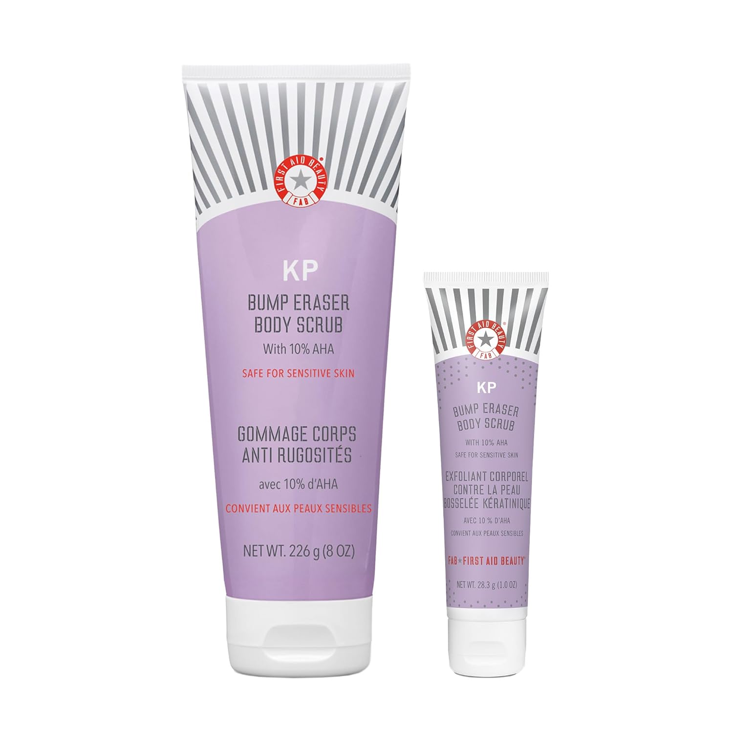 First Aid Beauty - KP Bump Eraser Body Scrub with 10% AHA Keratosis Pilaris Skin Exfoliater with Glycolic and Lactic acids Helps Reduce Chicken Skin Bumps Safe for Sensitive Skin 8 oz + Bonus 2ct