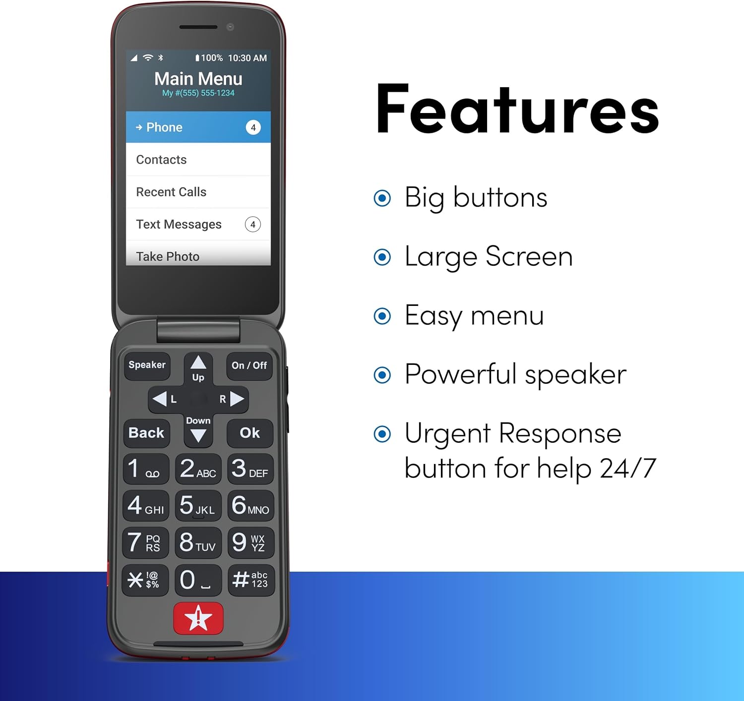 LIVELY Jitterbug Flip2 - Flip Cell Phone for Seniors - Not Compatible with Other Wireless Carriers - Must Be Activated Phone Plan - No SIM Needed - Red Flip Phone
