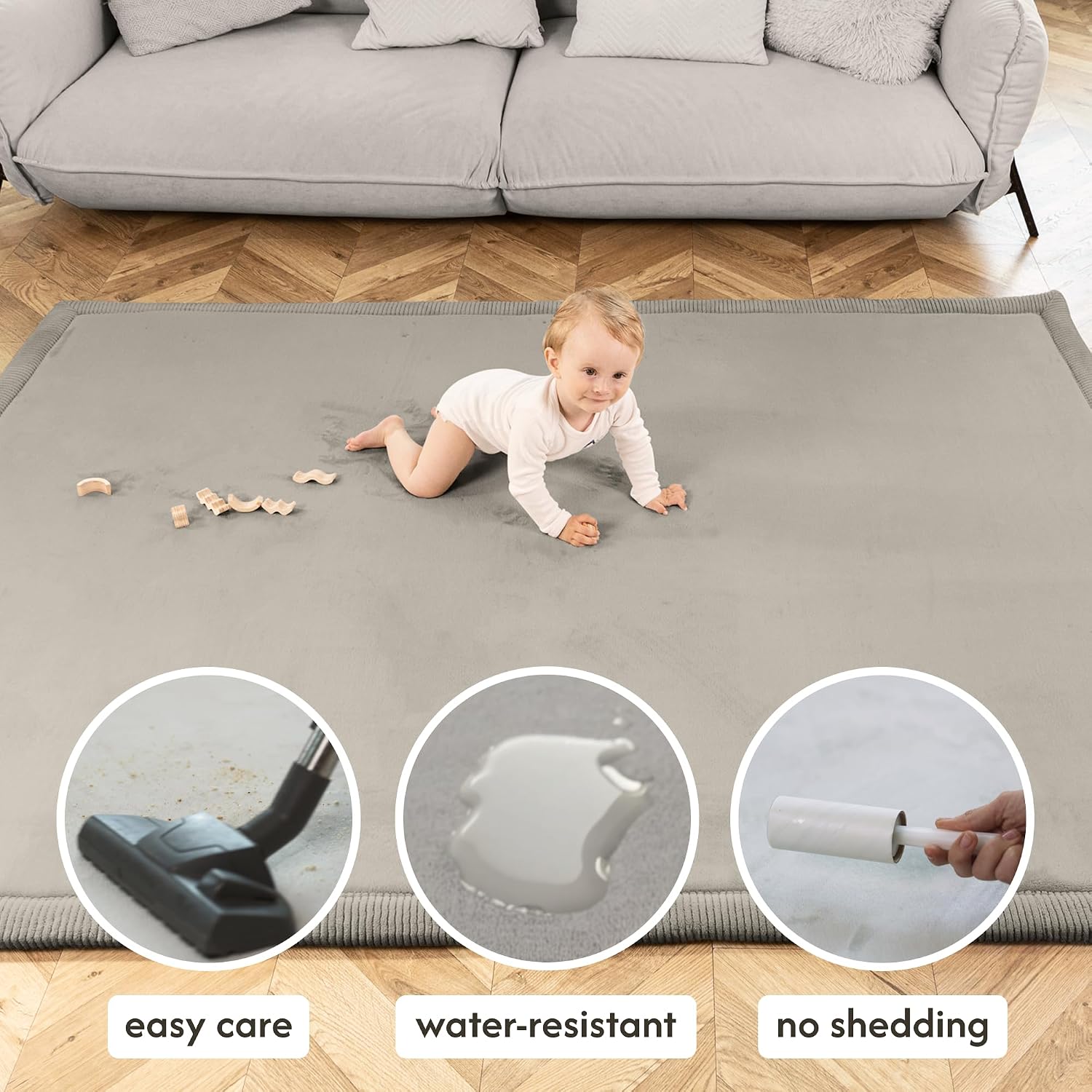 Hakuna Matte CloudSoft Baby Play Mat for Floor 80" x 110" Dark Gray – Coral Velvet Memory Foam Rug for Crawling & Cozy Play – Non-Slip, Water-Resistant, Easy-Care Tummy Time Mat, Playmat for Playpen