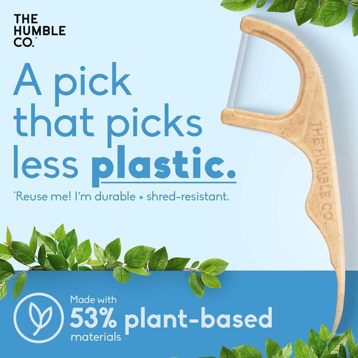The Humble Co Dental Floss Picks for Teeth 200 Count (Mint) - Double Thread Tooth Picks Flossers for Adults Gum Health - Toothpick Floss for Interdental Oral Care & Hygiene