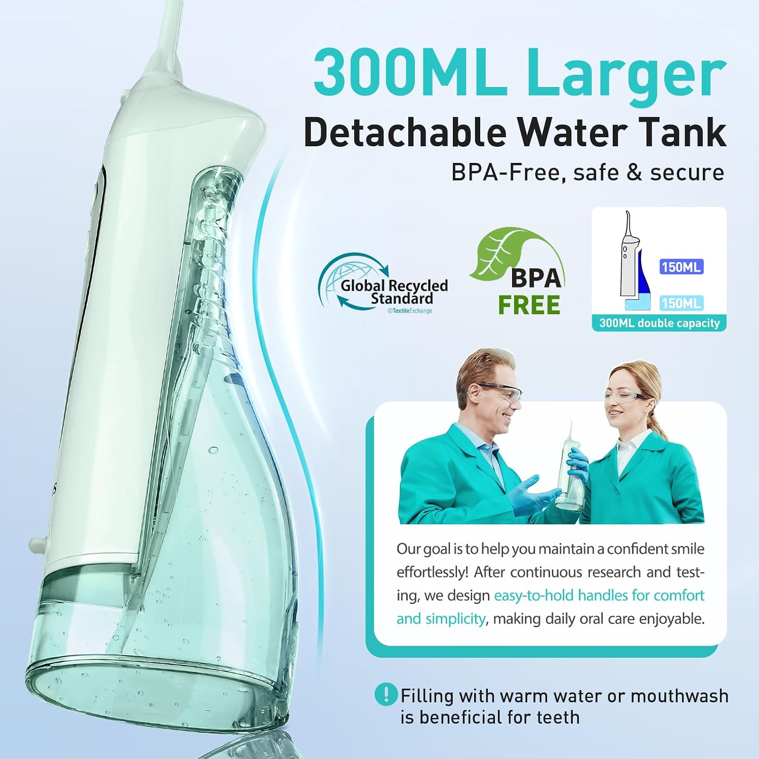 COSLUS ADA Accepted Water Dental Flosser Teeth Pick C20: Portable Cordless Oral Irrigator 300ML Rechargeable Travel Irrigation Cleaner IPX7 Waterproof Electric Flossing Machine, Professional Set Green