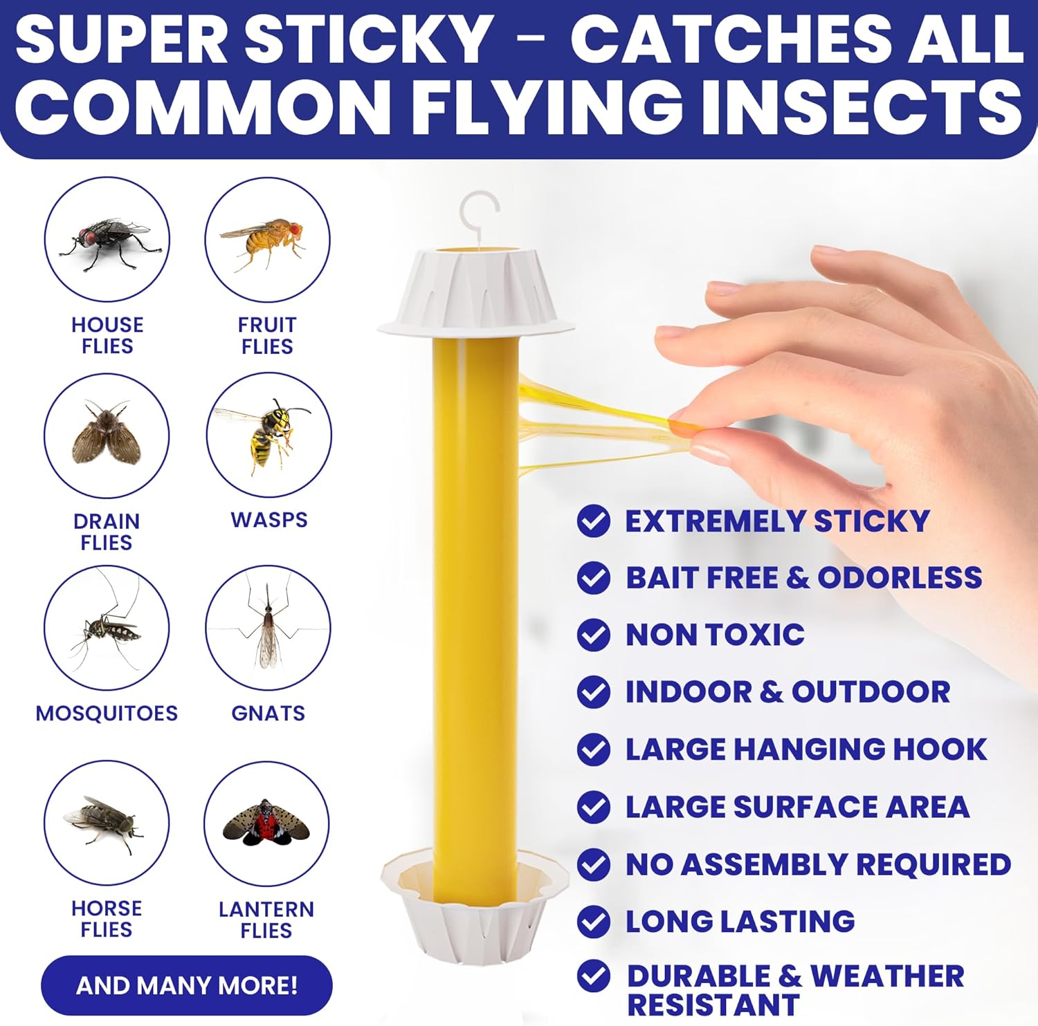 Fly Stick Sticky Fly Traps for Indoors Outdoor 6pk. Non-Toxic Super Sticky Hanging Flies Catcher Paper Tape Strips for Home. Catches All Bugs and gnats. Indoor Outdoor House Flying Insect Trap.
