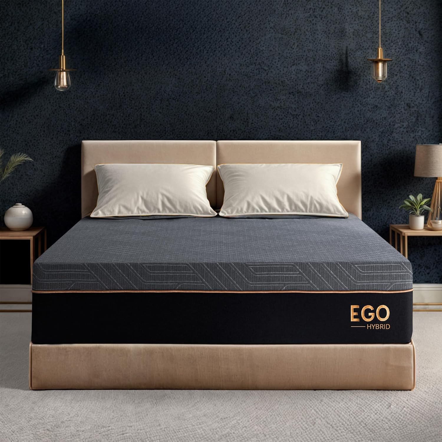 EGOHOME Hybrid Queen Mattress 12 Inch Mattress with Cooling Cover Comfort Foam & Pocket Spring Bed in a Box Targeted Support Pressure Relief CertiPUR-US Certified Made in USA 60x80x12 Black