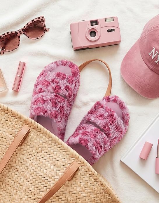 EverFoams Women‚Äòs Fuzzy Open Toe Slippers with Soft Comfy Memory Foam Thick Sole Diva Wild Pink 9-10 US